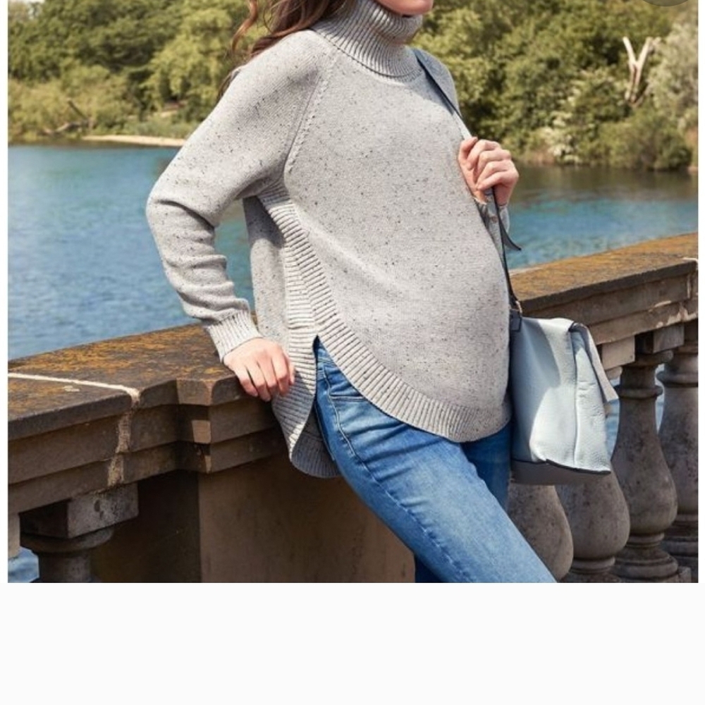 Seraphine Light Gray Maternity Turtleneck Sweater